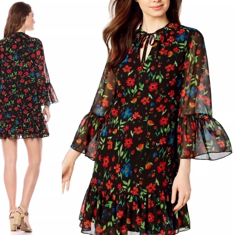 Calvin Klein Red and Green Ruffled Tie Front Mini Dress🦋🦋